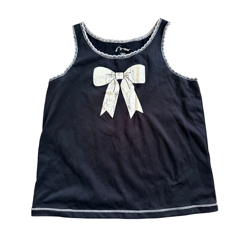 Art Class Girls Black Tank Top w/ Scalloped Trim & Bow